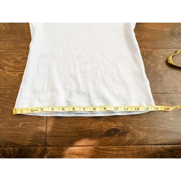 Express Women's XS Ribbed Ruffle‎ Sleeve Top Light Blue Cotton Spandex - Picture 7 of 8